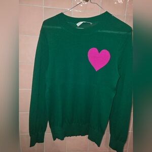 Trina Turk Green Sweater with Pink Heart